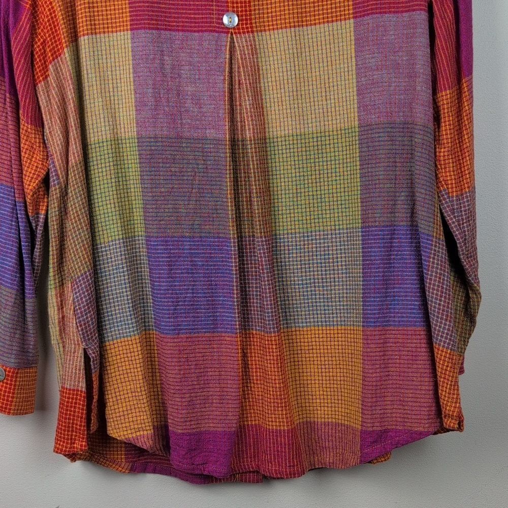 Soft Surroundings Patchwork Plaid Linen Blend Galina Tunic Button Front Top - Picture 10 of 11